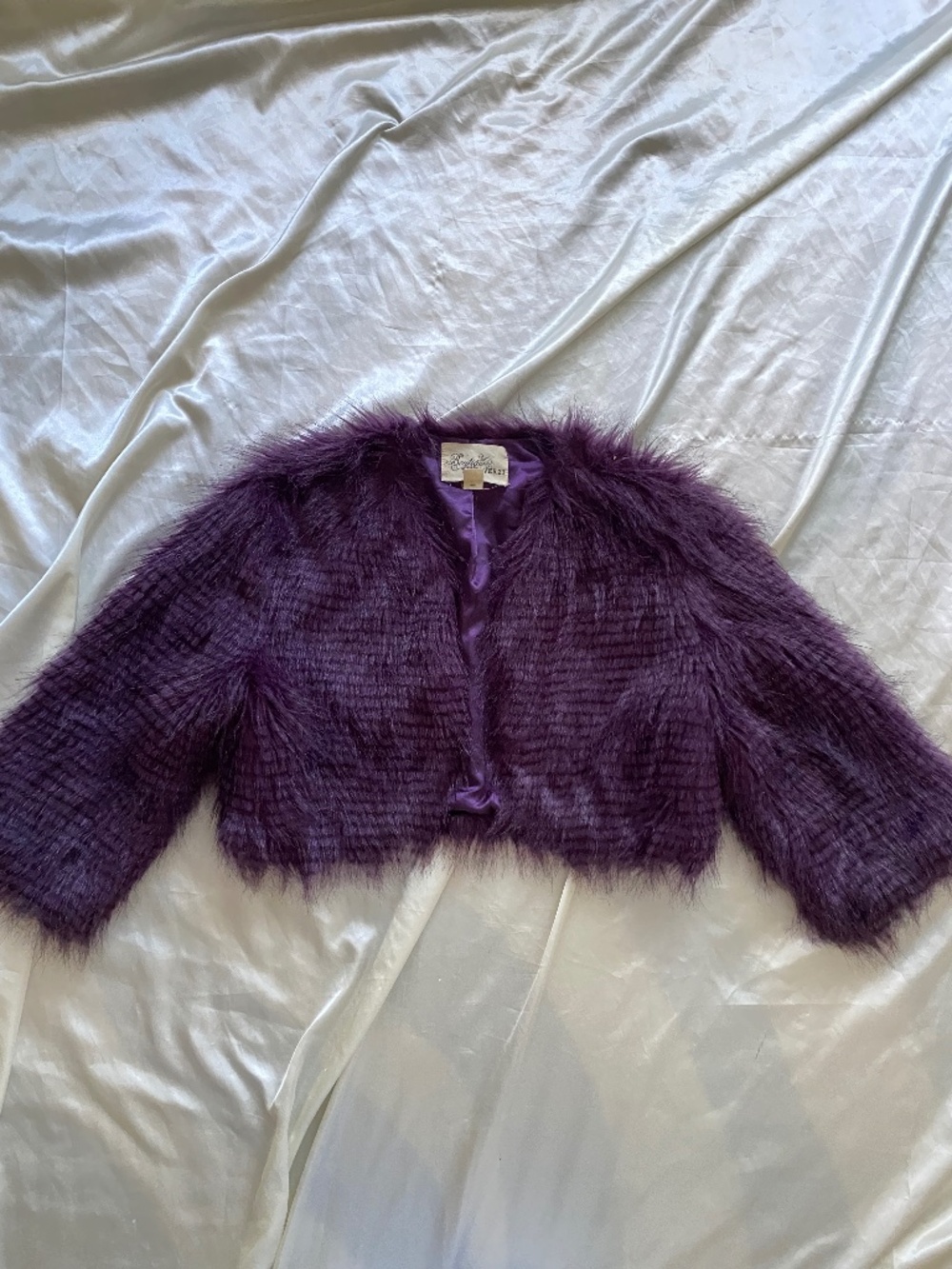 Vintage y2k Forever 21 Purple Faux Fur Cropped Jacket Indie Boho Small